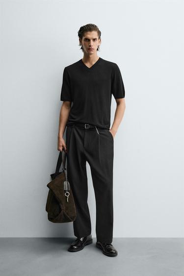 Zara V-NECK KNIT T-SHIRT - Black - Image 0