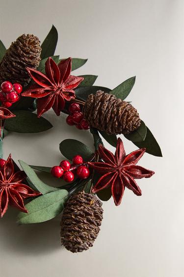 SET OF CHRISTMAS DRIED LEAVES NAPKIN HOLDERS (SET OF 4) - Red by Zara - Image 3