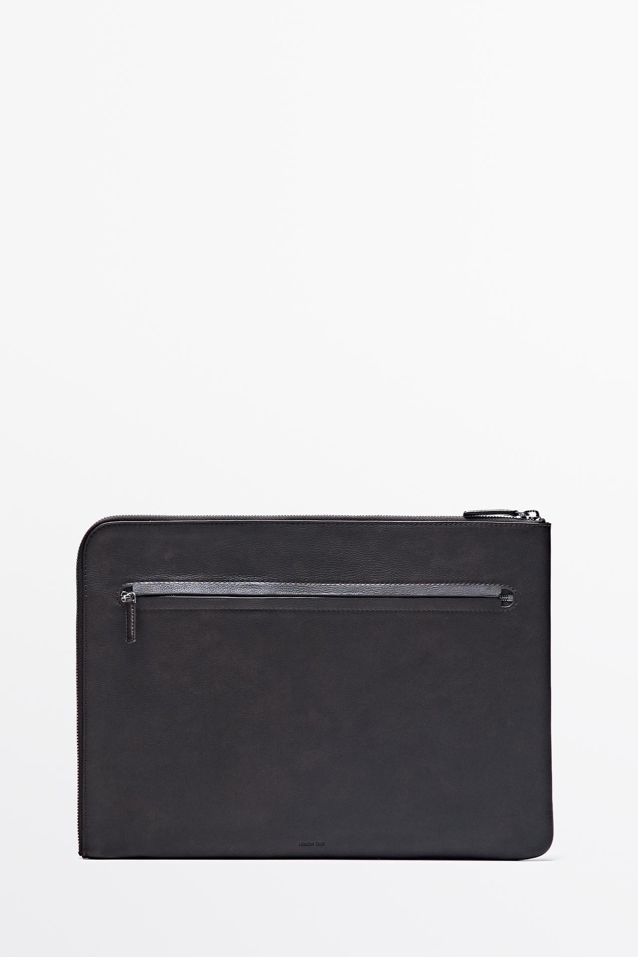 Large nappa leather laptop case — Brown
