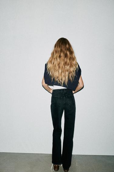 TRF HIGH-WAIST STRAIGHT LEG JEANS - Black by Zara - Image 3