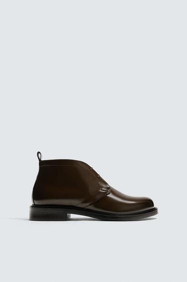 Zara GLOSSY LEATHER BOOTS - Brown