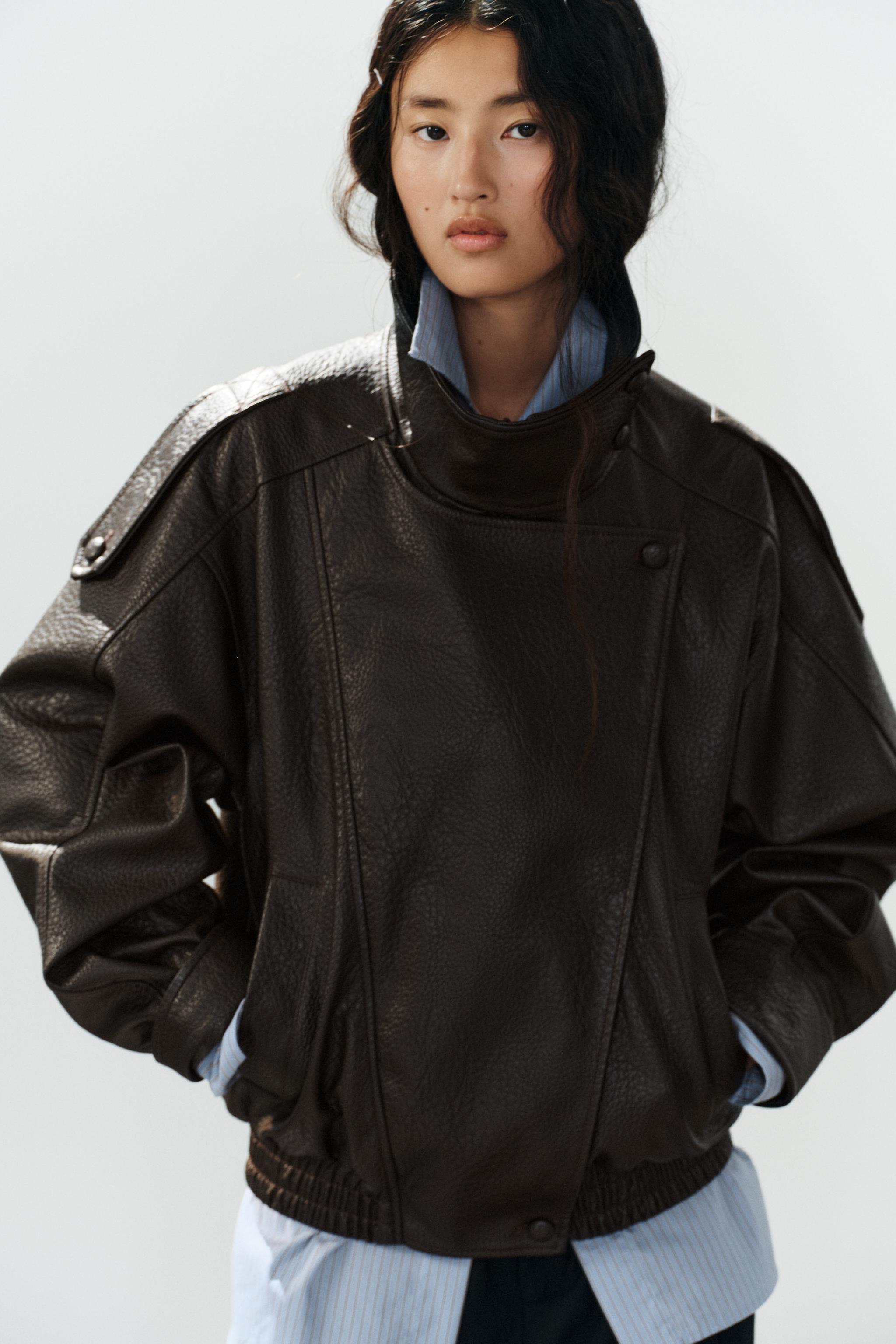 FAUX LEATHER JACKET — Brown