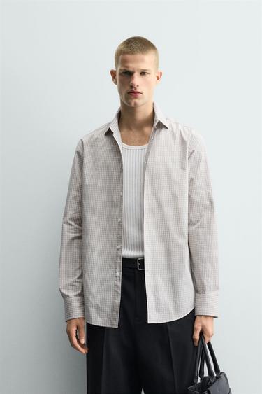Zara PLAID SLIM FIT SHIRT - Sand