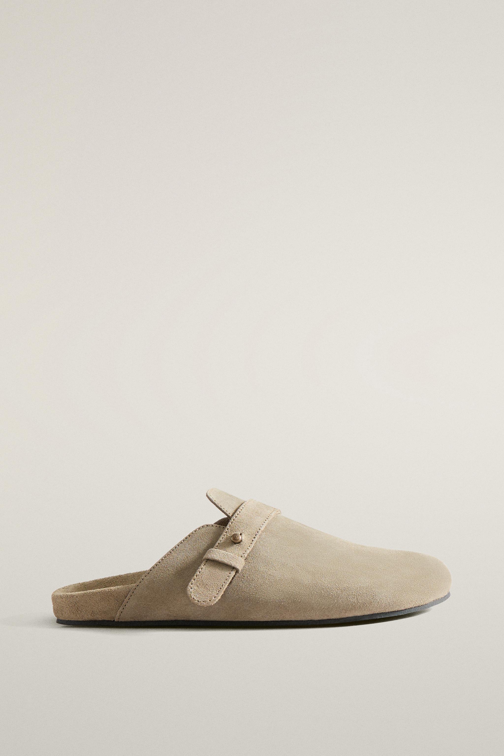 LEATHER MULE CLOG SLIPPERS WITH STRAP DETAIL