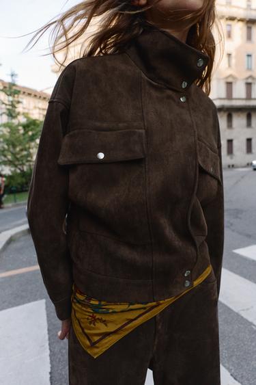 BLOUSON BOMBER OVERSIZE EFFET DAIM - Marron chocolat de Zara - Image 4