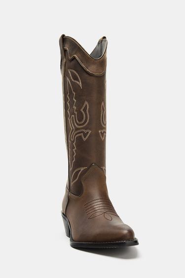 LEATHER COWBOY BOOTS - Brown by Zara - Image 4