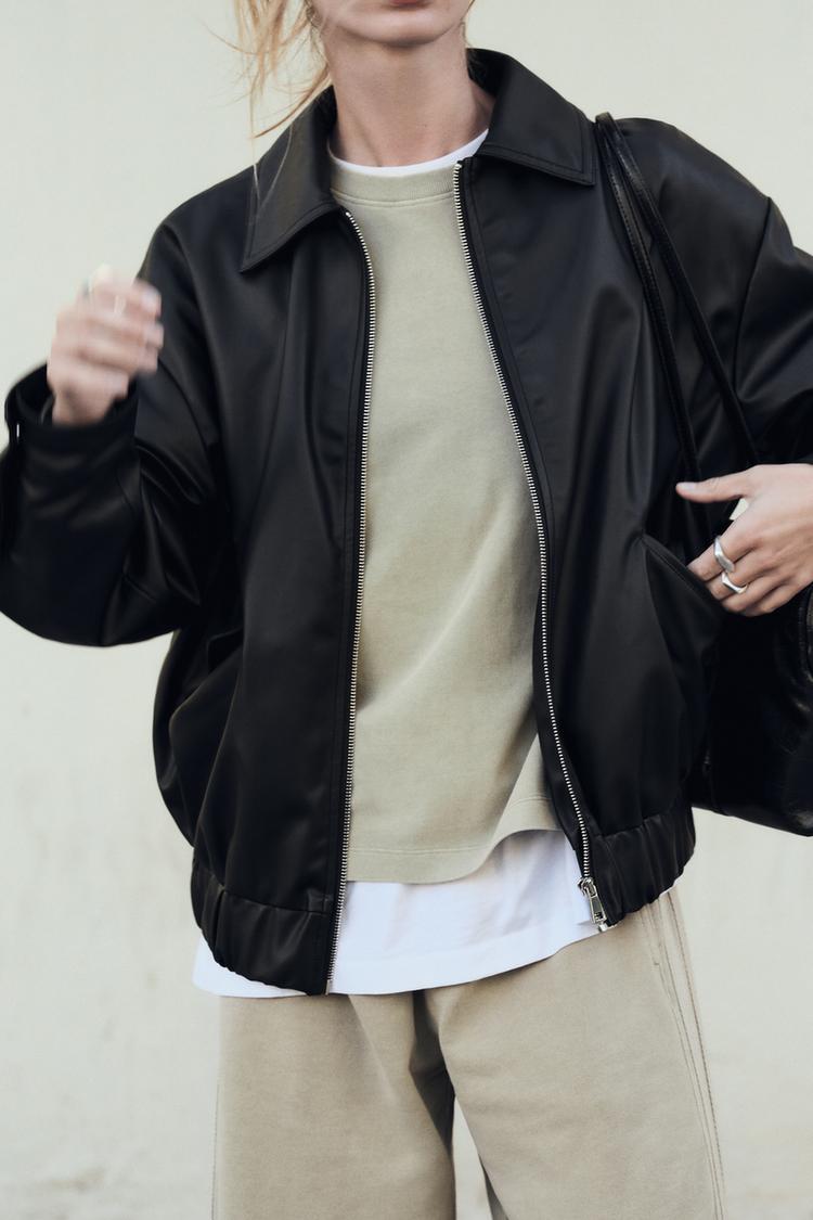 Oversized Bomber Oversized Faux Leather Jacket Zara Biker Jacket
