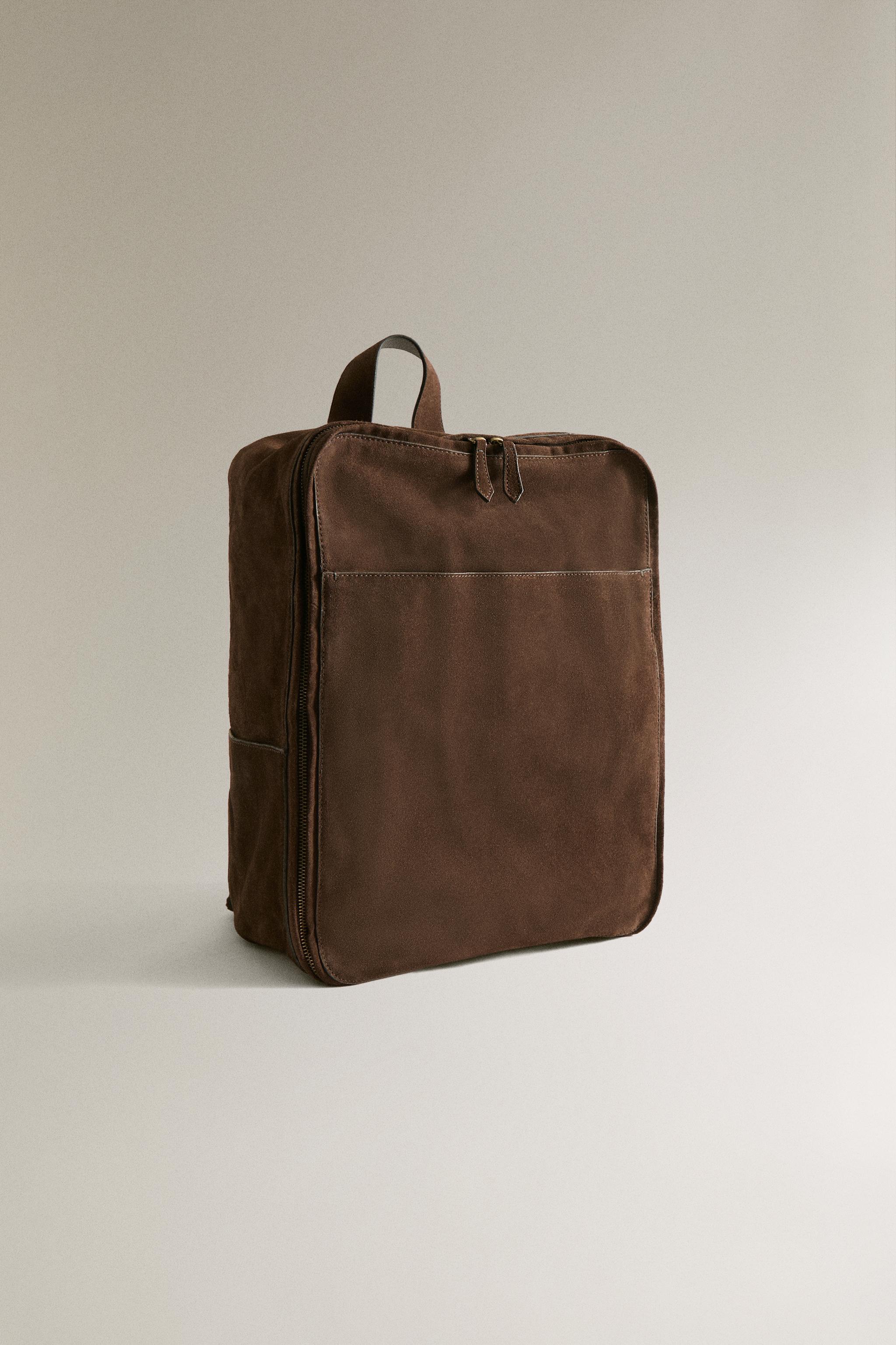 SPLIT SUEDE LEATHER BACKPACK — Chocolate Brown