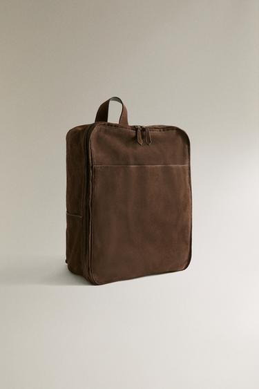 SAC À DOS EN CROÛTE DE CUIR - Marron chocolat de Zara - Image 1
