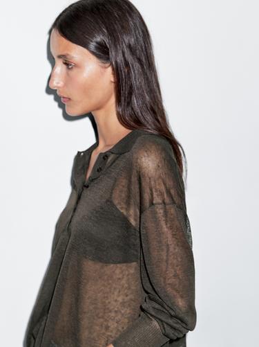 Jersey punto semitransparente mezcla lino - Chocolate de Zara