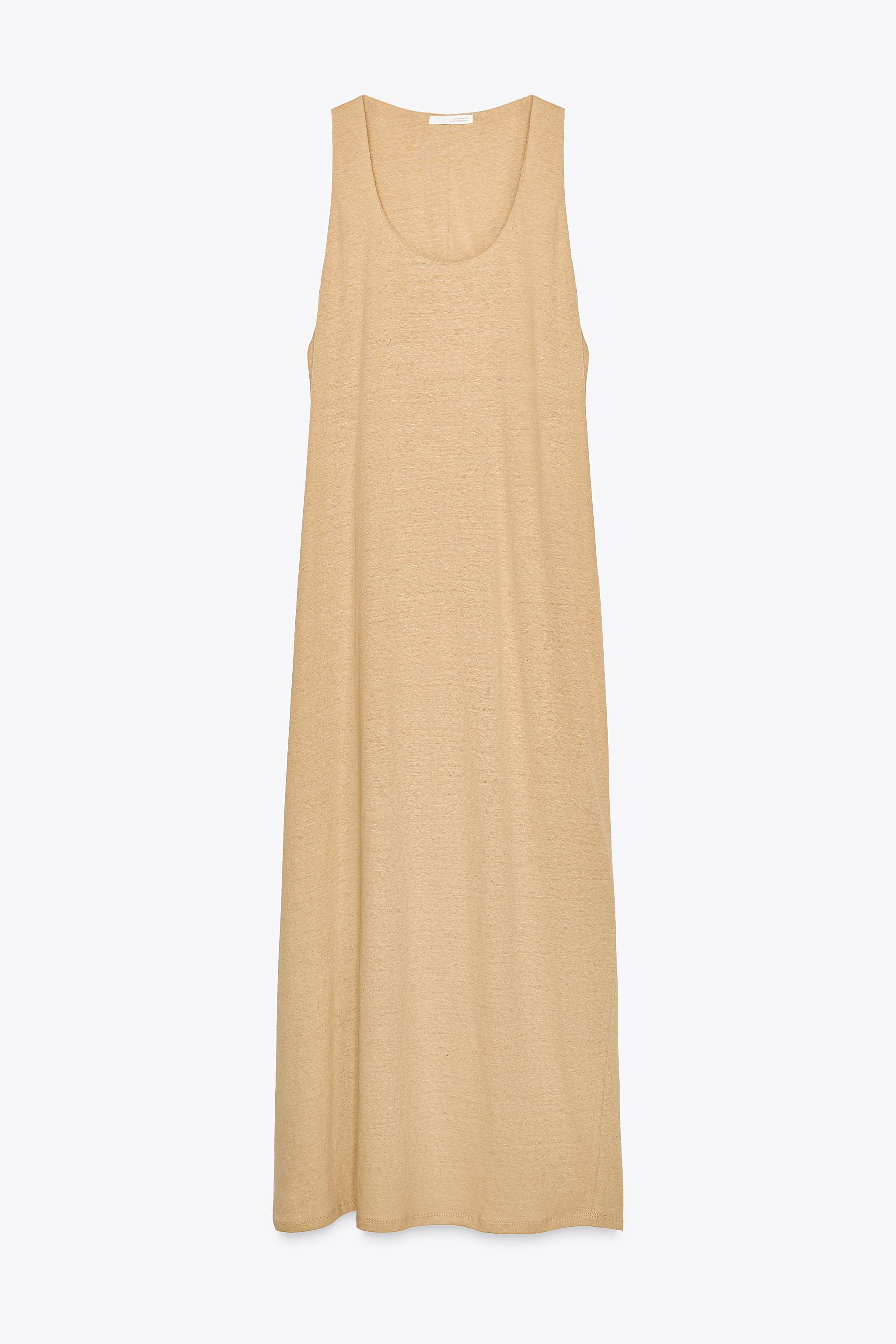 【ZARA】リネン地ミディ丈ワンピース ライトカーキ 8741/063/506 リネン地ミディ丈ワンピース - ライトカーキ | ZARA Japan / 日本