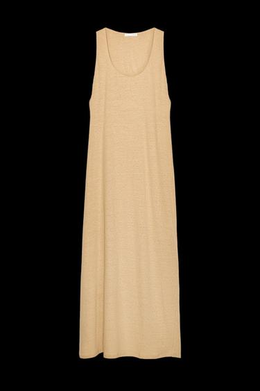 LINEN BLEND MIDI DRESS - camel by Zara - Image 0