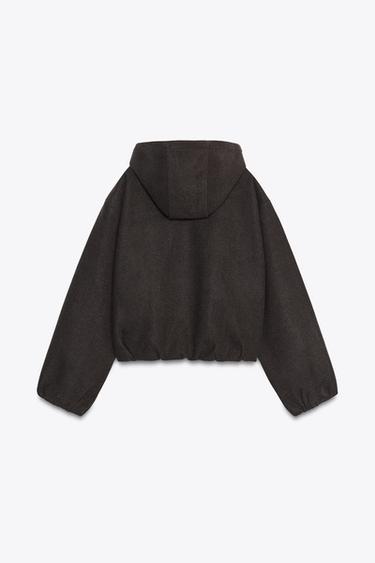 HOODED JACKET WITH ELASTIC HEM - Brown by Zara - Image 6