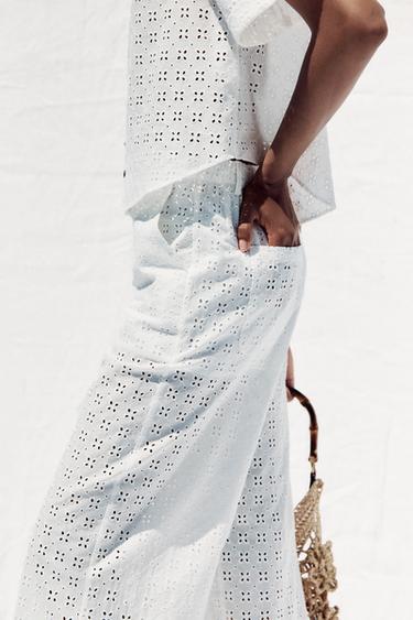 PANTALON JUPE-CULOTTE BRODERIES AJOURÉES - Blanc de Zara - Image 3