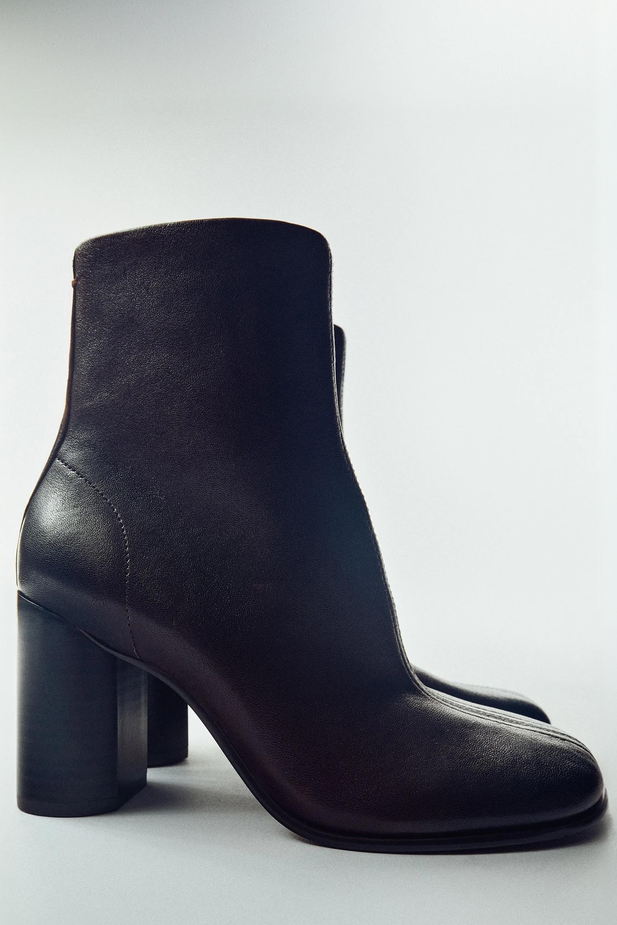 LEATHER HEELED ANKLE BOOTS — Brown
