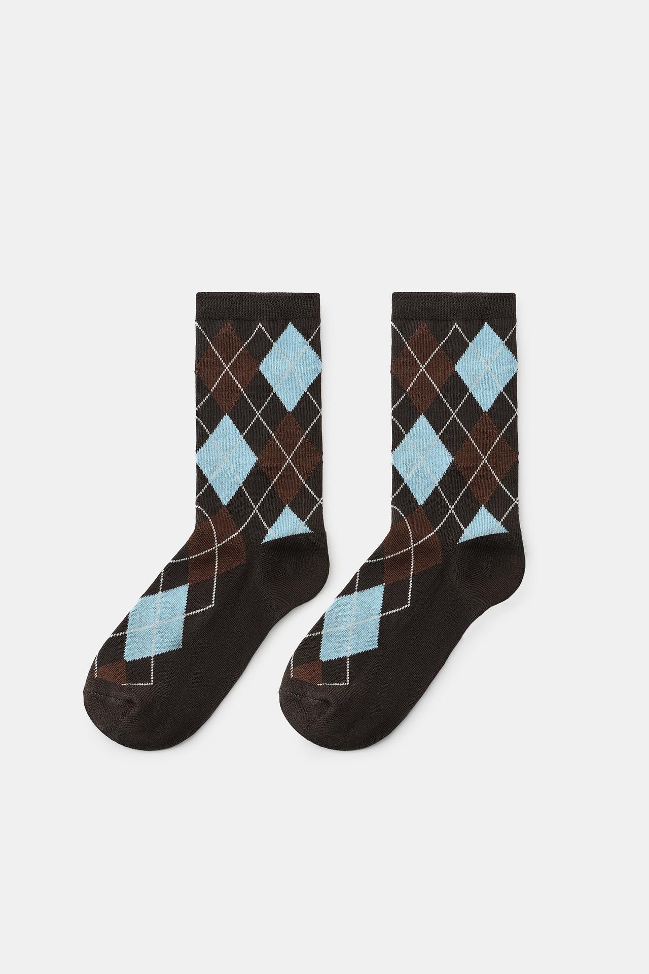 ARGYLE PATTERN SOCKS — Brown