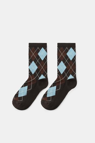 ARGYLE PATTERN SOCKS — Brown 2