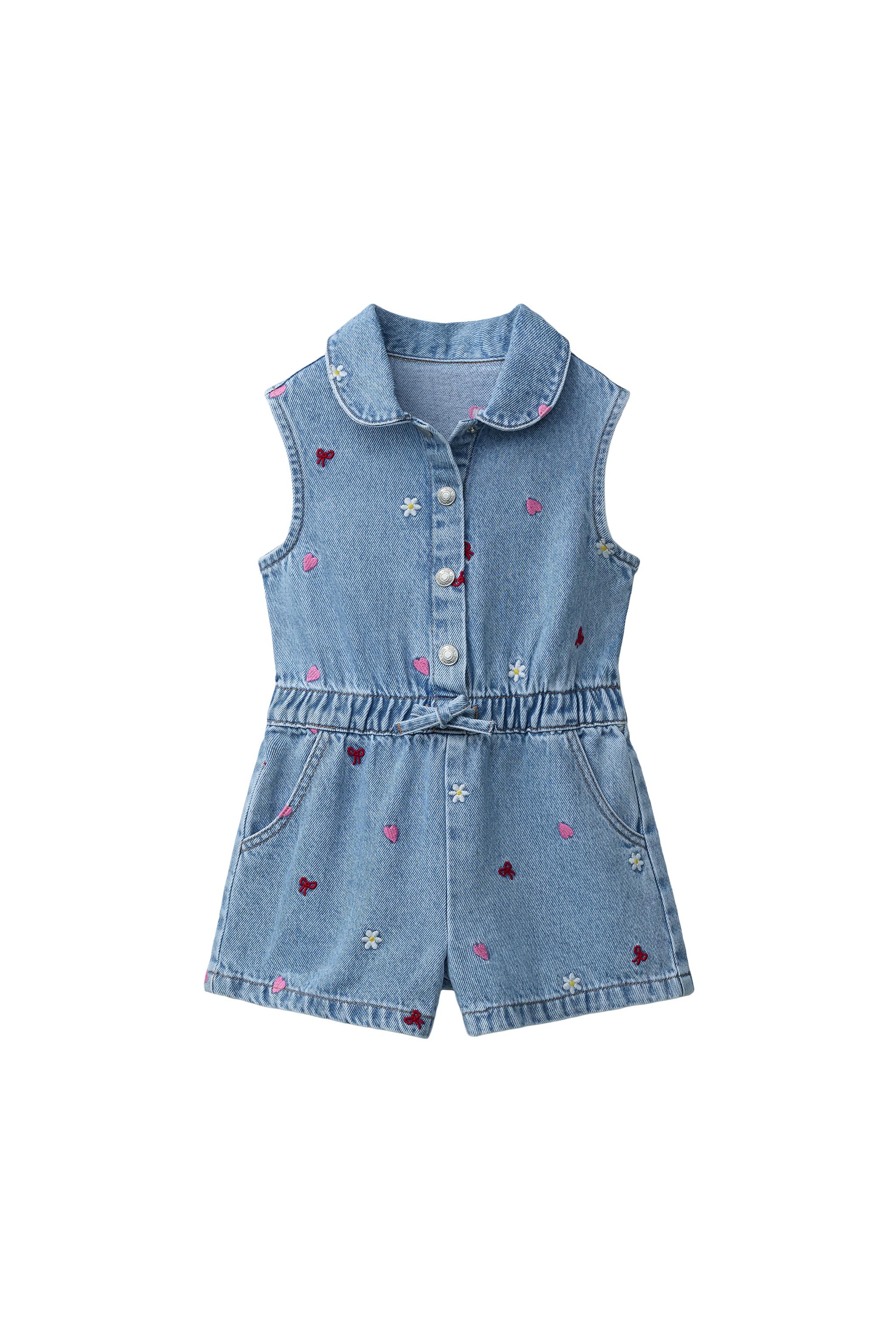 刺繍入りデニムジャンプスーツ - ミディアムブルー | ZARA Japan / 日本