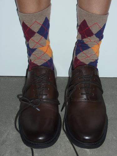 ARGYLE PATTERN SOCKS — Brown / Taupe 1