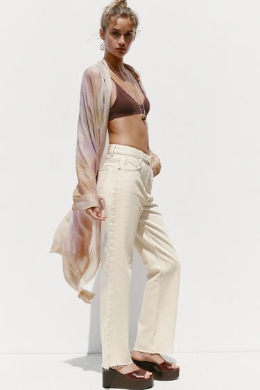 Zara Z.02 STRAIGHT HIGH-WAIST ANKLE JEANS - Ecru