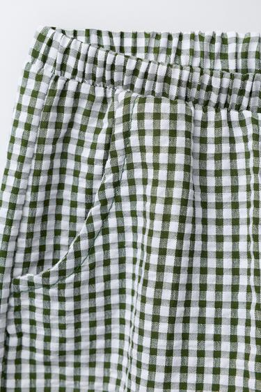 BAGGY GINGHAM TROUSERS - Green / Ecru by Zara - Image 2