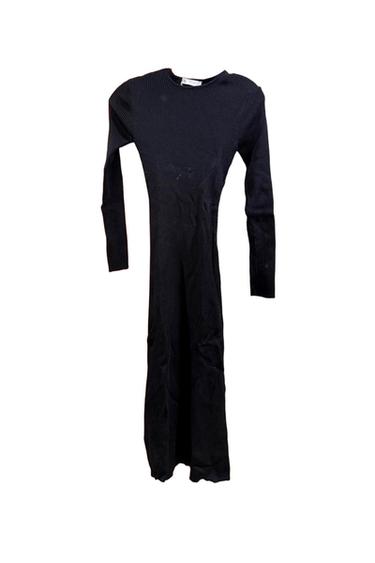 BLACK RIBBED LONG SLEEVE DRESS