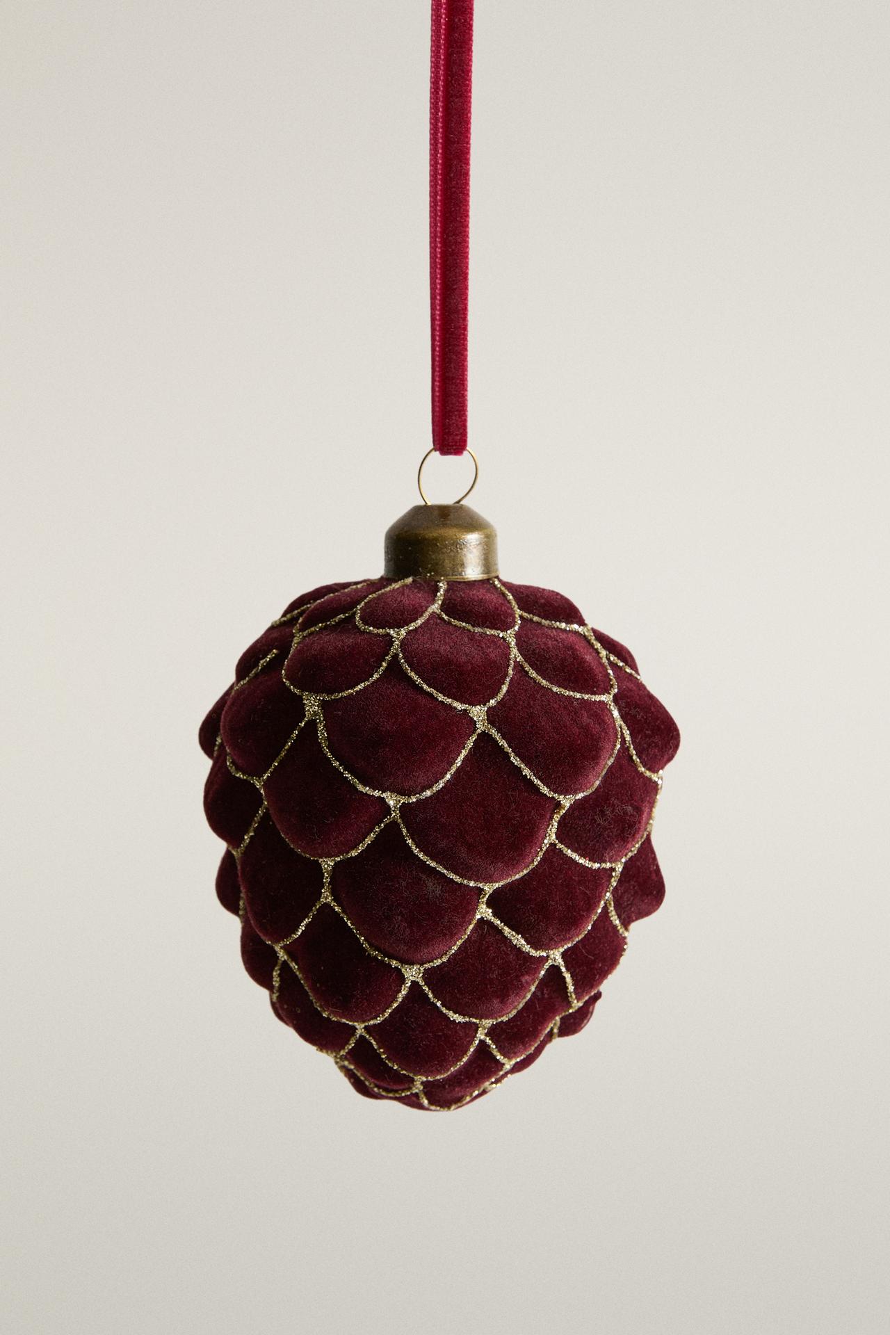 CHRISTMAS VELVET PINE CONE TREE ORNAMENT