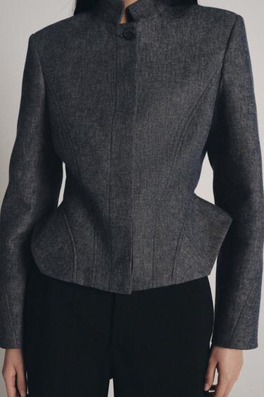 ÁO KHOÁC DÁNG PEPLUM PHA LINEN ZW COLLECTION - Màu be/Hải quân từ Zara