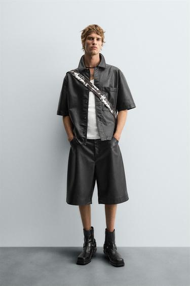 Zara LIMITED EDITION FAUX LEATHER OVERSIZE FIT SHORTS - Black - Image 0