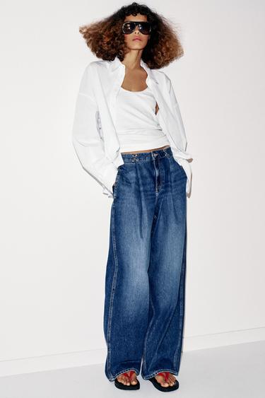 Zara Z1975 HIGH WAIST LOOSE FIT HOOK JEANS - Mid-blue
