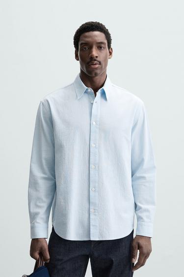 CAMISA ESTRUCTURA JACQUARD - Celeste de Zara