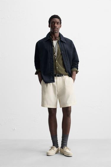 BERMUDA REGULAR FIT PLIS - Blanc cassé de Zara