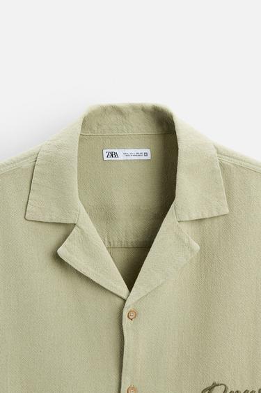 Zara STRUCTURED EMBROIDERED SHIRT - Light khaki