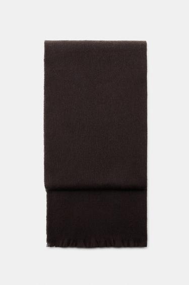 Zara PLAIN FRAYED SCARF - Brown - Image 0