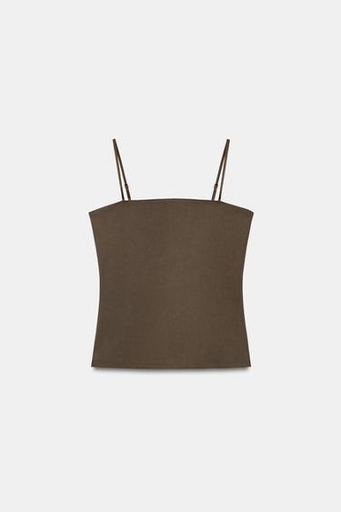 TOP POLYAMIDE BRETELLES - Marron clair de Zara - Image 4