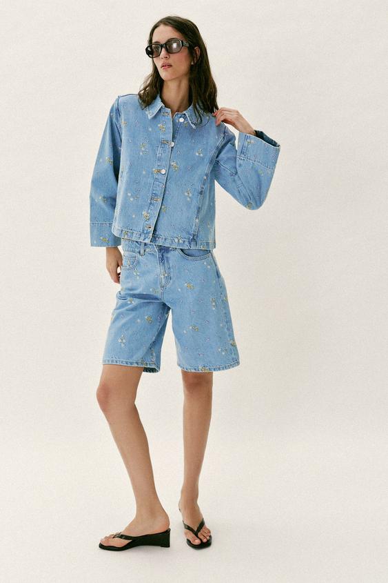 Z1975 EMBROIDERED FLORAL DENIM JACKET SET from Zara - $99.90