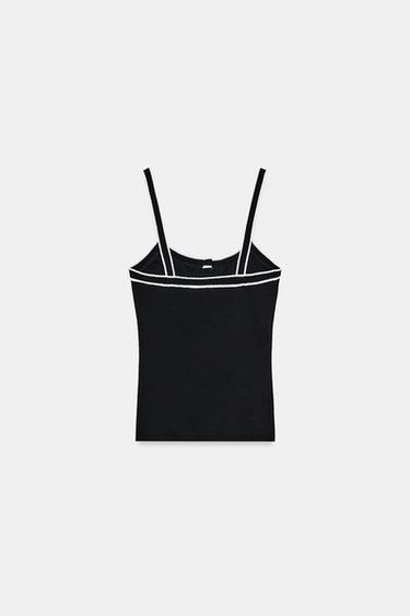 TOP À BRETELLES LISERÉS CONTRASTANTS - Noir / Blanc de Zara - Image 5