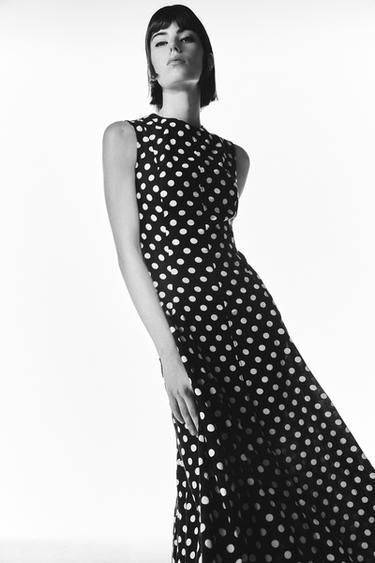 Zara POLKA DOT MIDI DRESS ZW COLLECTION - Black / White
