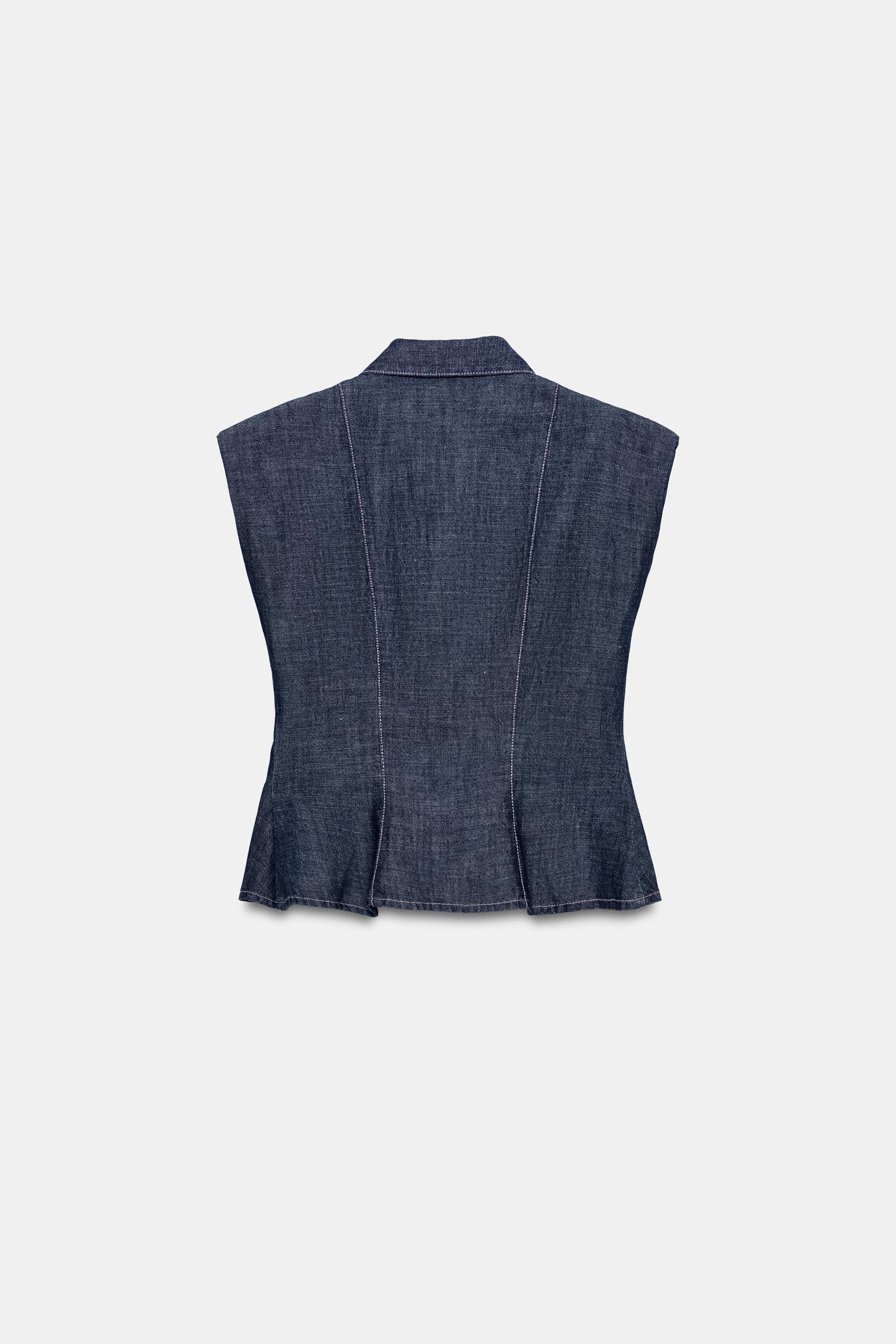 Zara VATKALI KETEN PEPLUM GÖMLEK görsel 7