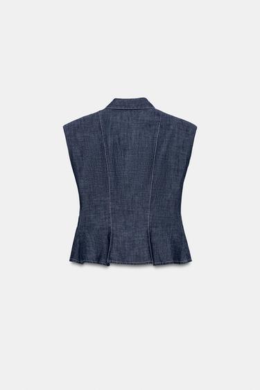 LINEN BLEND PEPLUM SHIRT WITH SHOULDER PADS - Indigo by Zara - Image 7