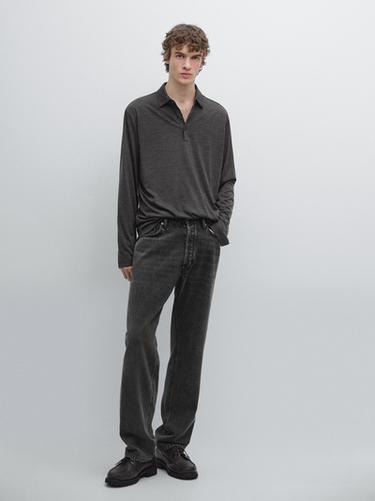 Zara Wool blend knit polo sweater - Anthracite grey