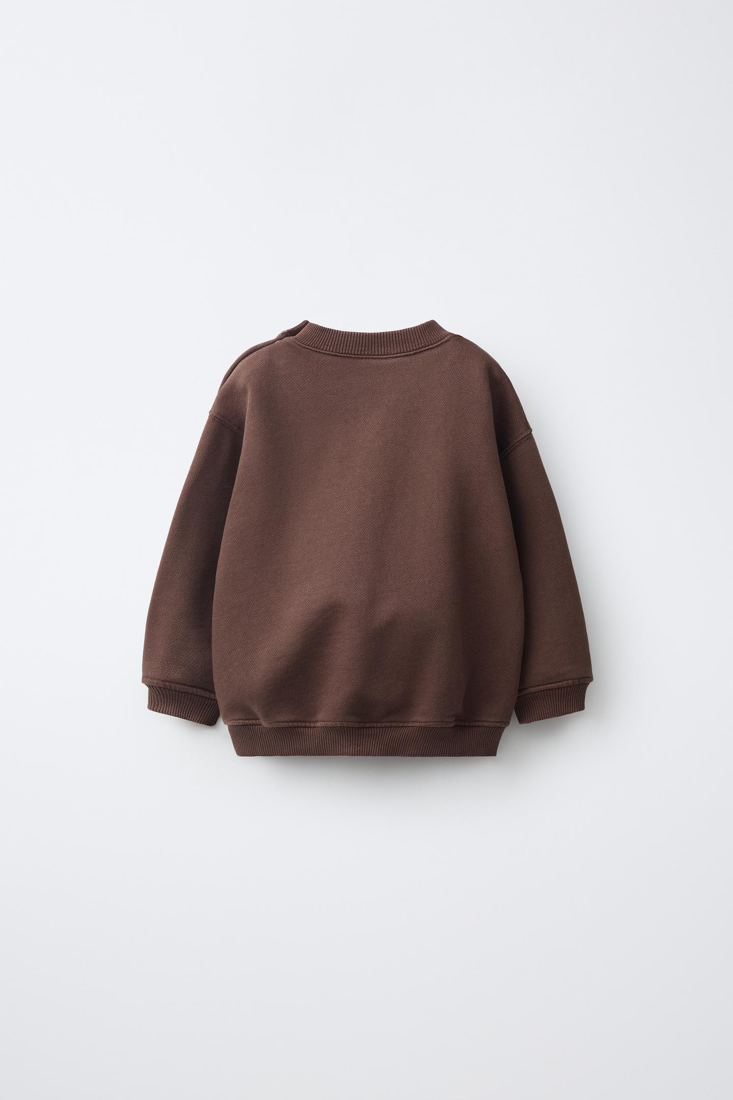 Детская толстовка Zara Solid Garment-Dyed, цвет: Коричневый — фото 2