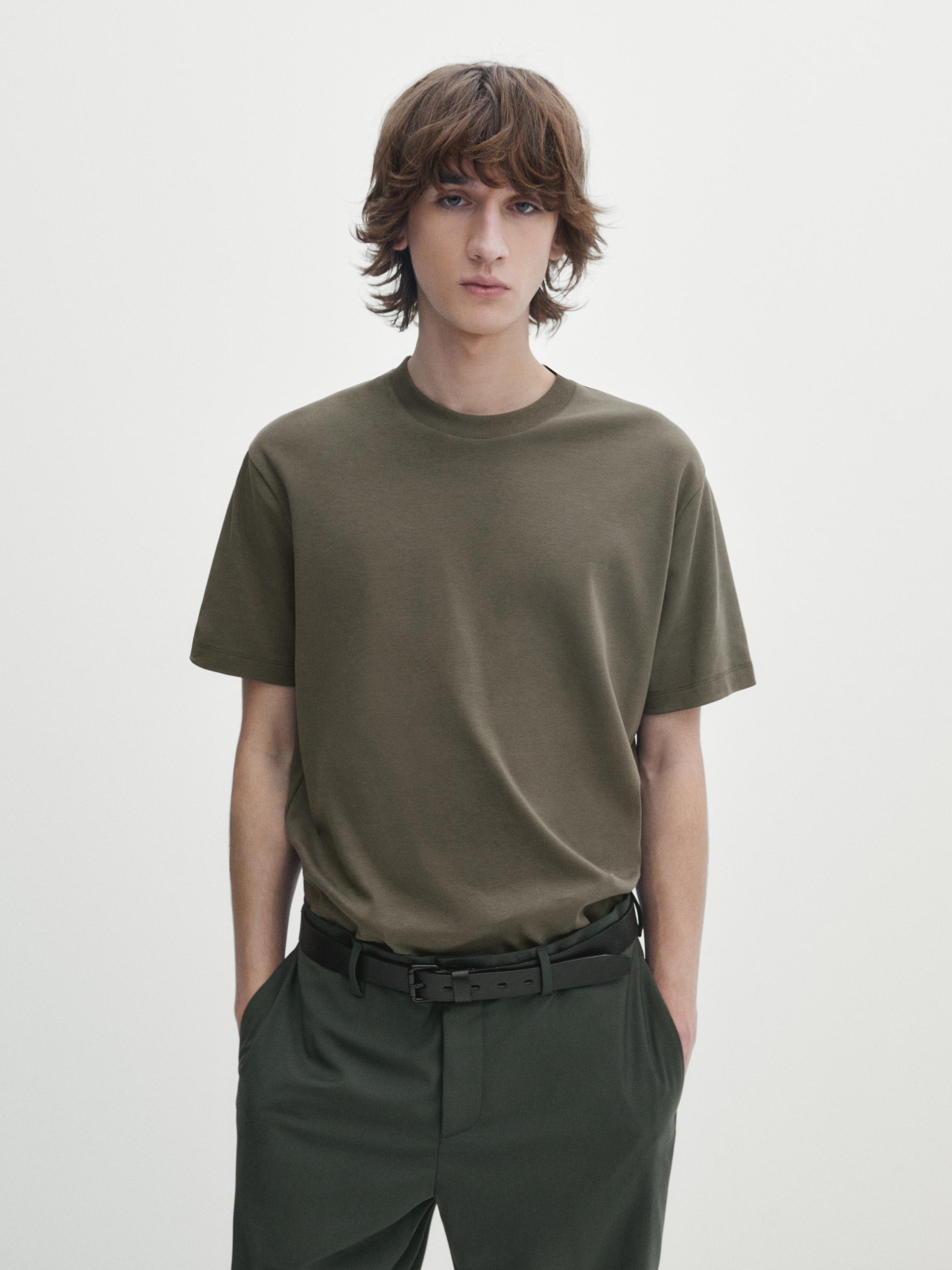 100% cotton medium weight T-shirt - Gray green | ZARA Canada