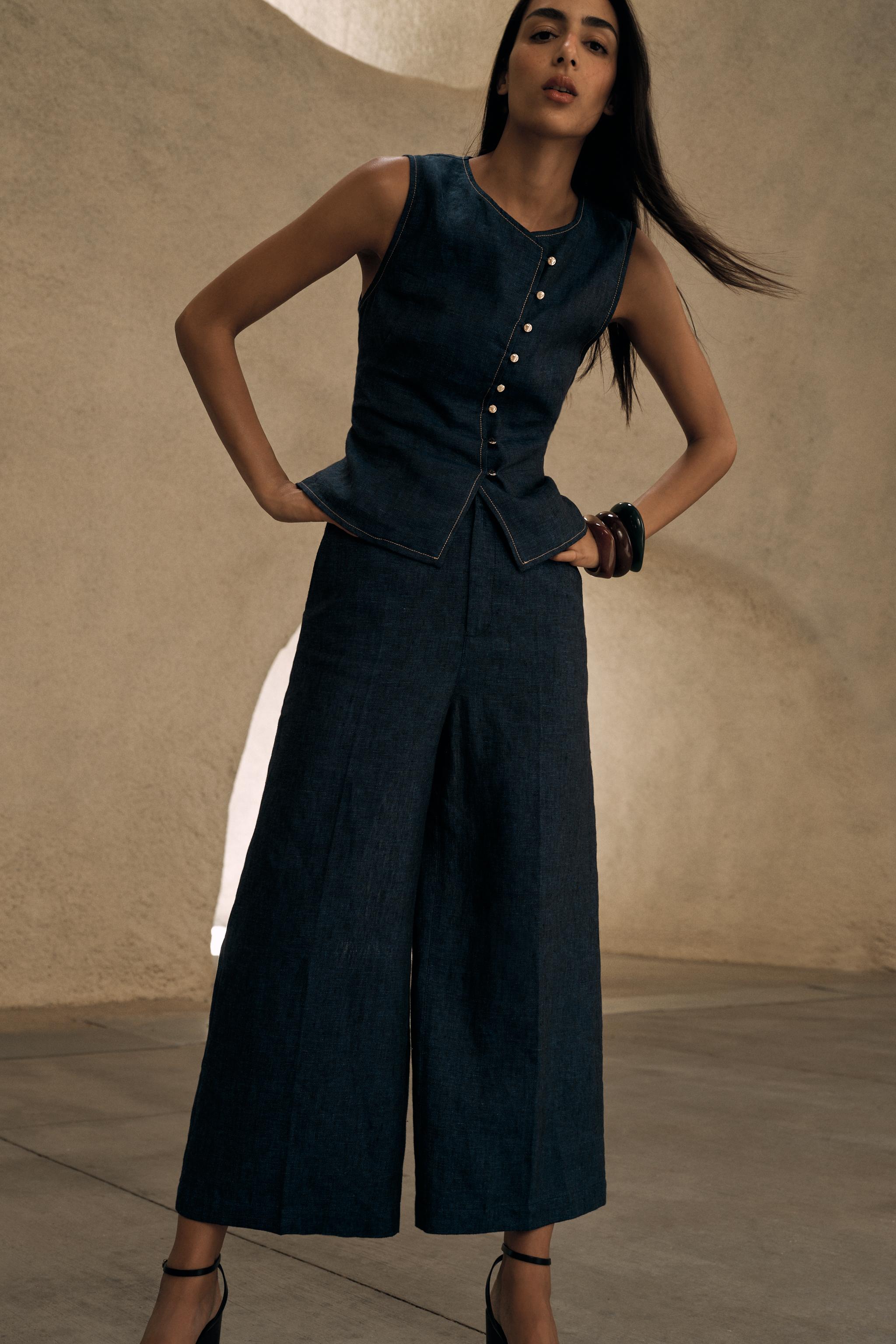 【ZARA】リネンキュロットパンツ インディゴブルー 3191/051/405 リネンキュロットパンツ - インディゴブルー | ZARA Japan / 日本