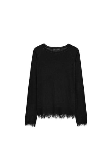 KNIT JUMPER WITH LACE - Black by Zara