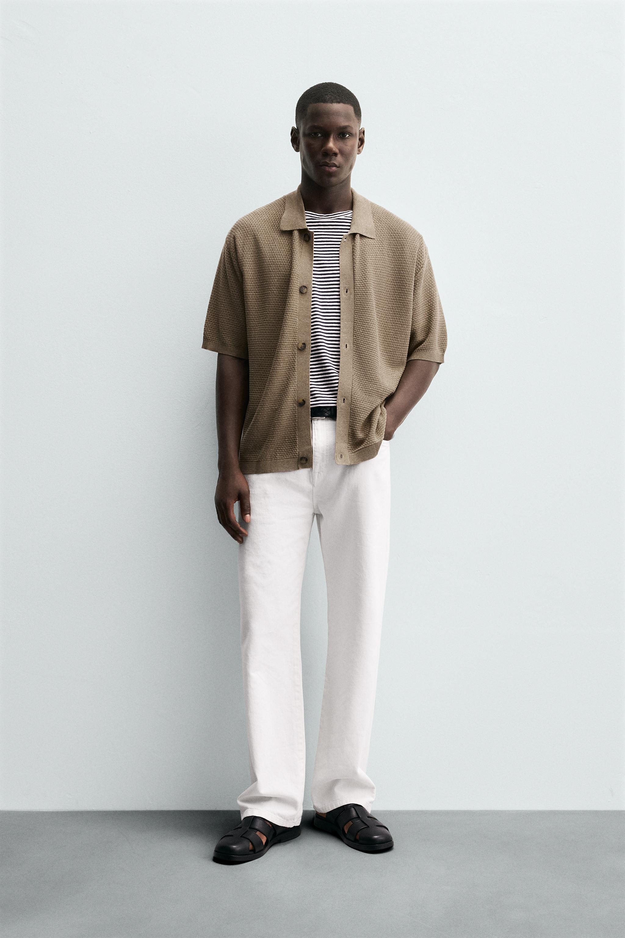 ★ドイツ発*ZARA*新作*WEAVEテクスチャーニット半袖シャツ/BL★ テクスチャーウェーブ ニットシャツ - ブラック | ZARA Japan / 日本