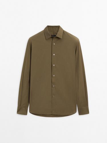 Chemise en popeline de coton mélangé - Kaki de Zara - Image 0