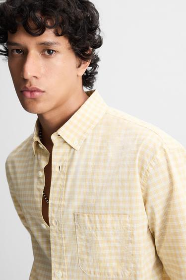 CHEMISE RELAXED FIT À CARREAUX - Jaune clair de Zara - Image 4