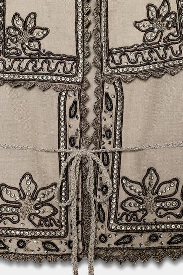 ZW COLLECTION EMBROIDERED WAISTCOAT WITH BELT - Mid-grey by Zara - Image 5