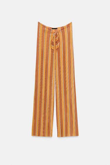 Zara 條紋印花薄紗紗籠長褲 - 暗橙色